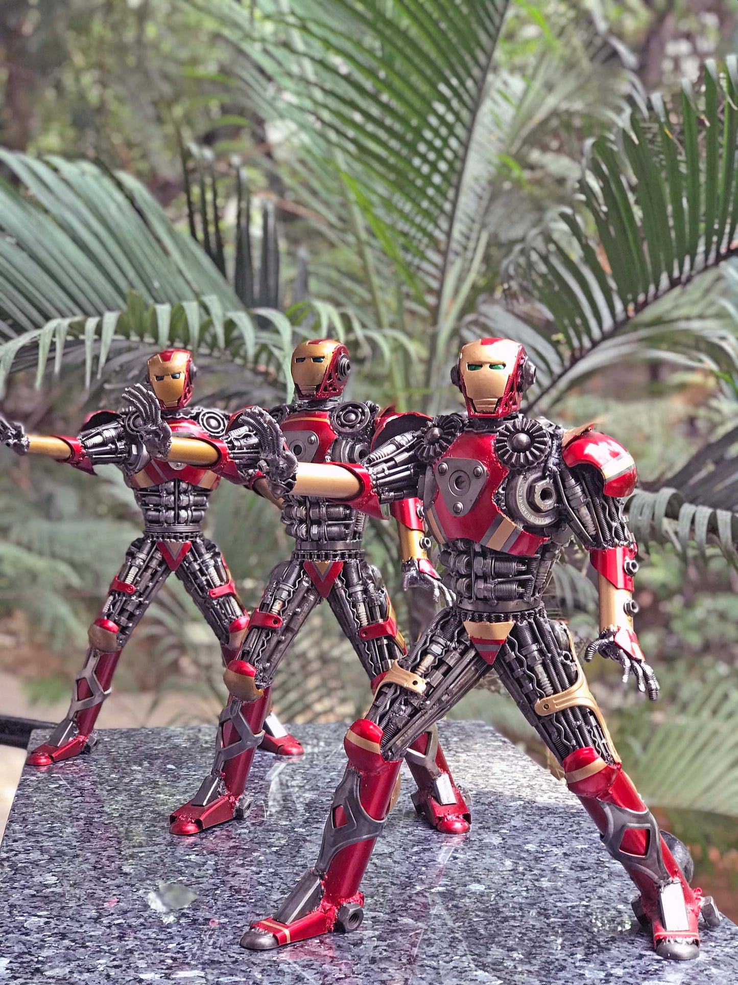 Avengers Iron Man metal action figure hand-crafted from junk auto parts with attention to detail