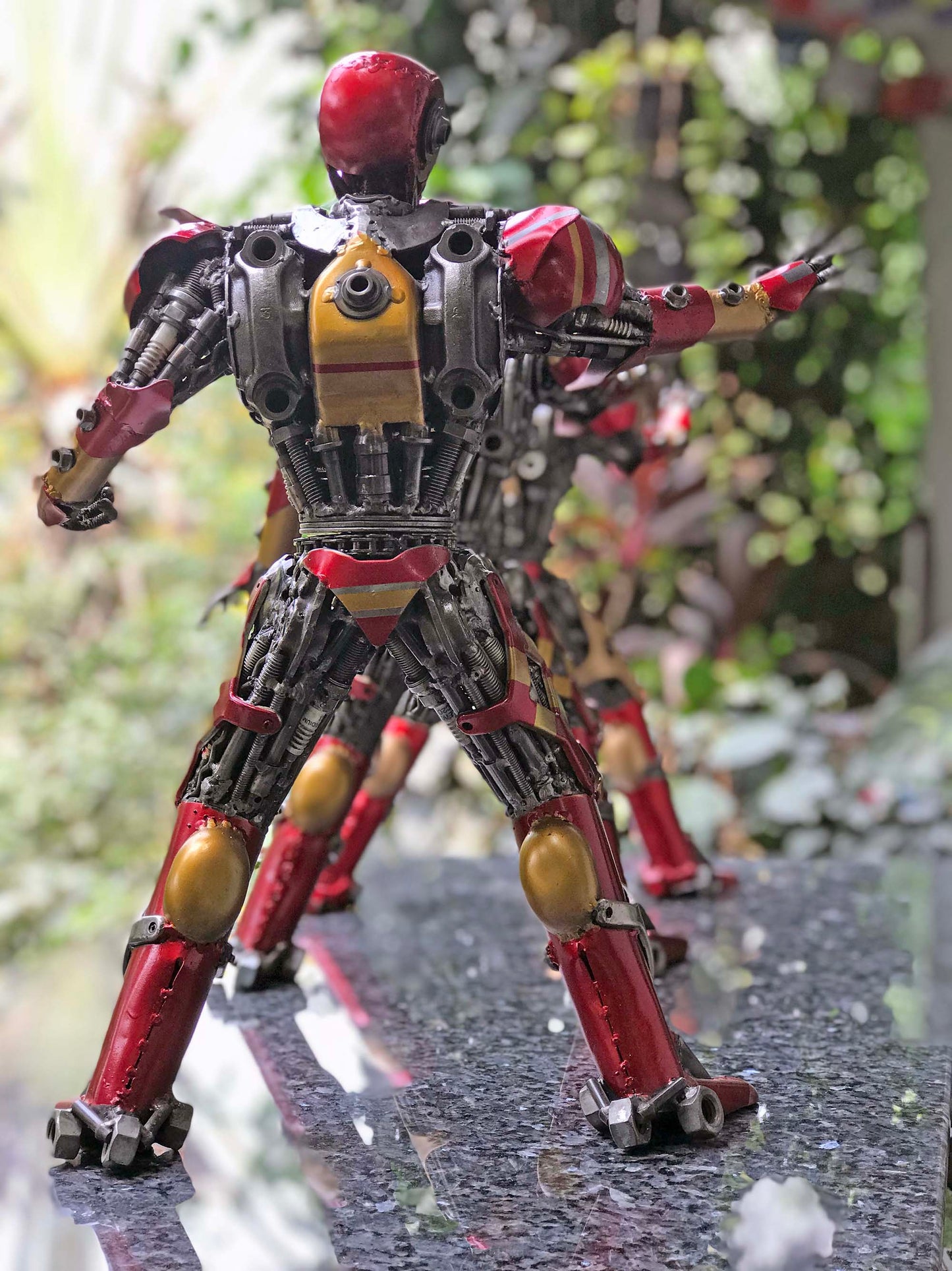 Avengers Iron Man metal action figure hand-crafted from junk auto parts with attention to detail