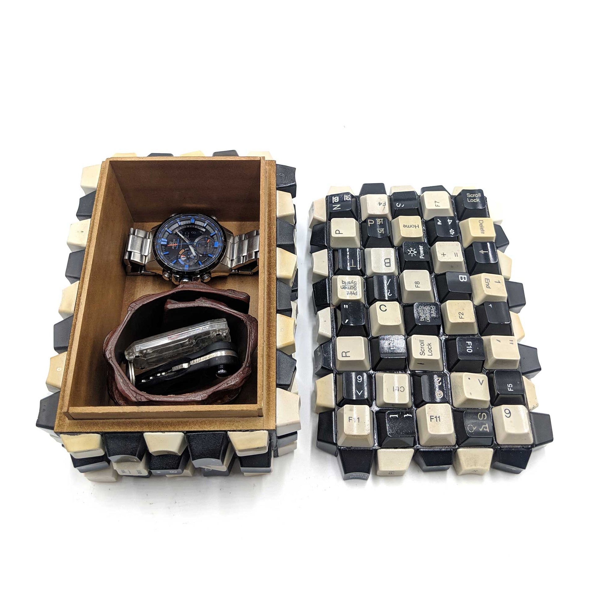 Wooden Box Keyboard Keys watch and jewelry