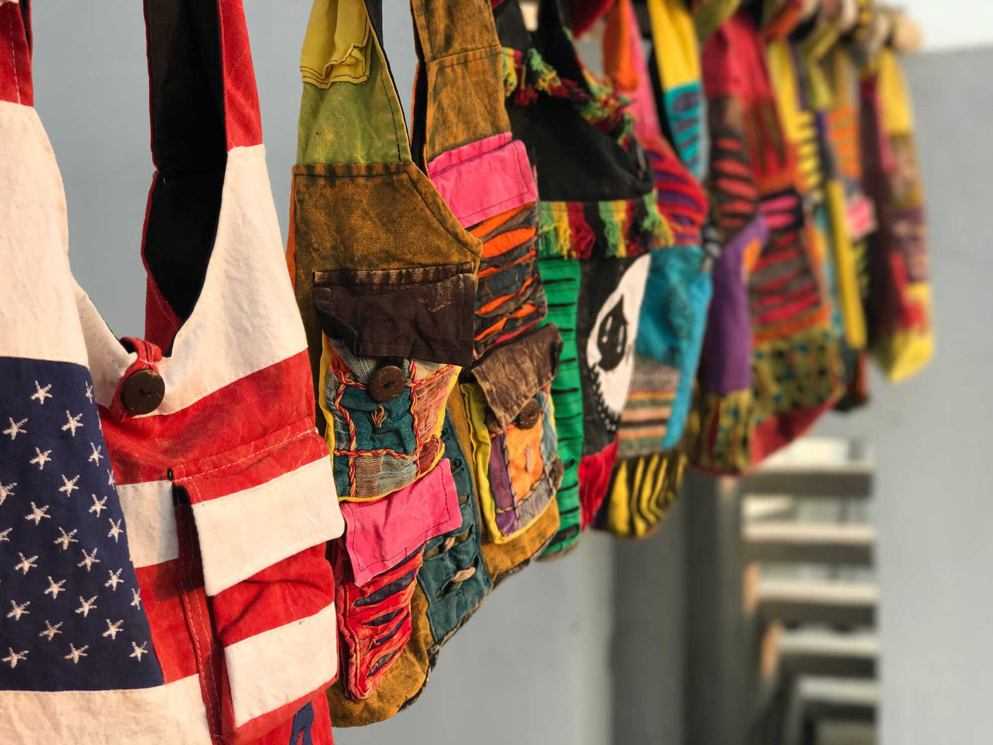 Cotton Shoulder Bag with multiple pockets