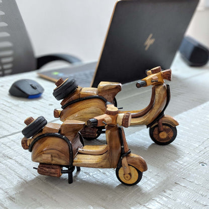 Miniature Vespa scooter hand-crafted from wood