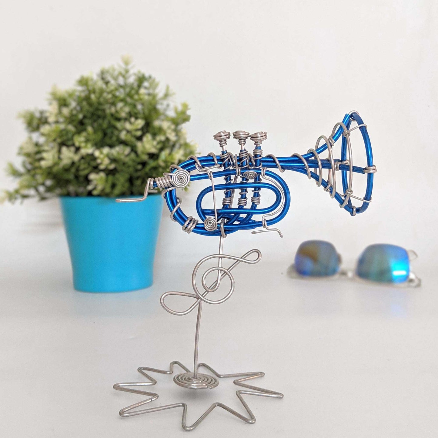 Miniature Wire Art Trumpet hand-crafted from aluminium wire