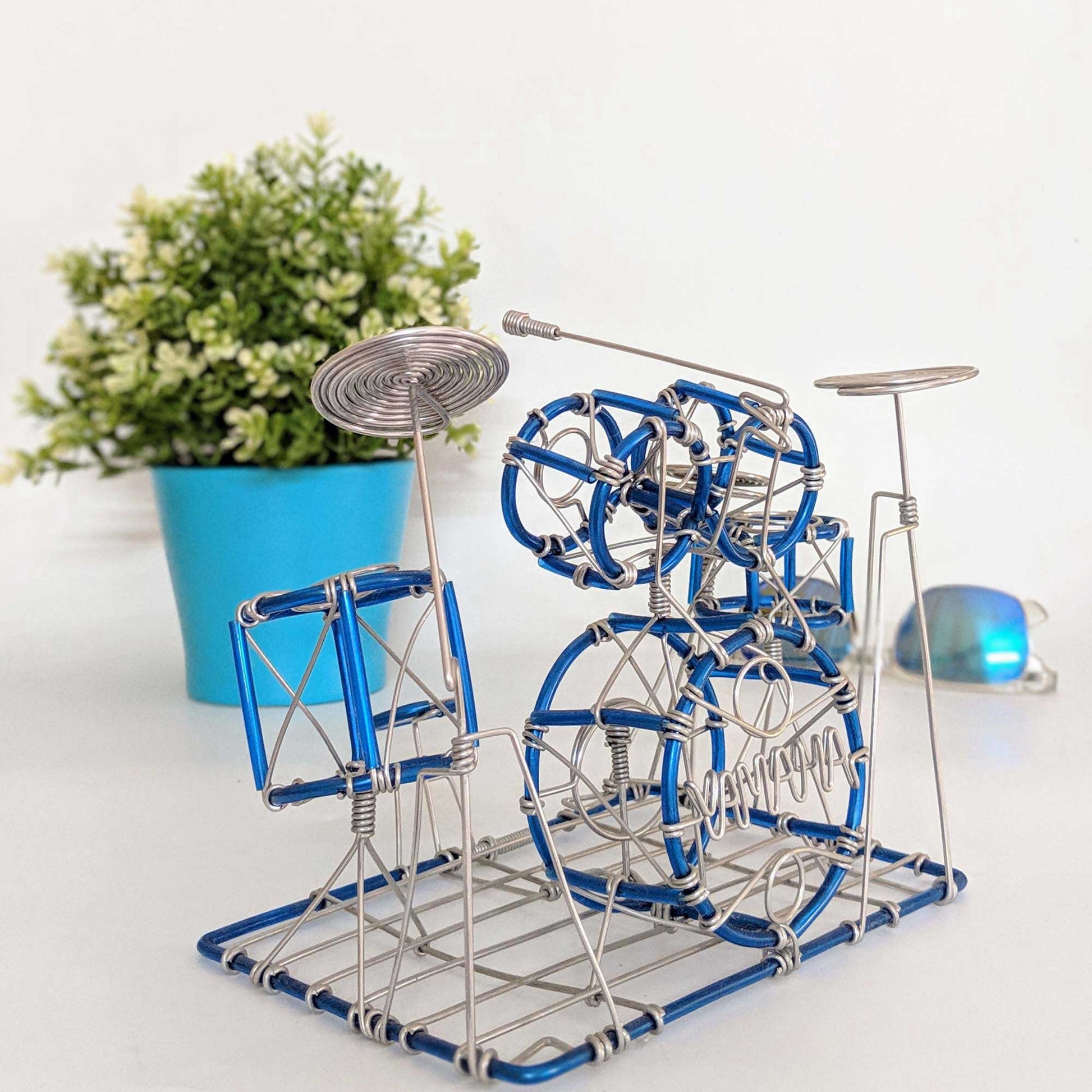 Miniature Wire Art Drumset hand-crafted from aluminium wire