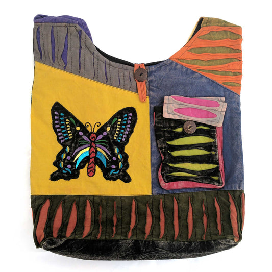 Cotton Shoulder Bag with embroidered butterfly
