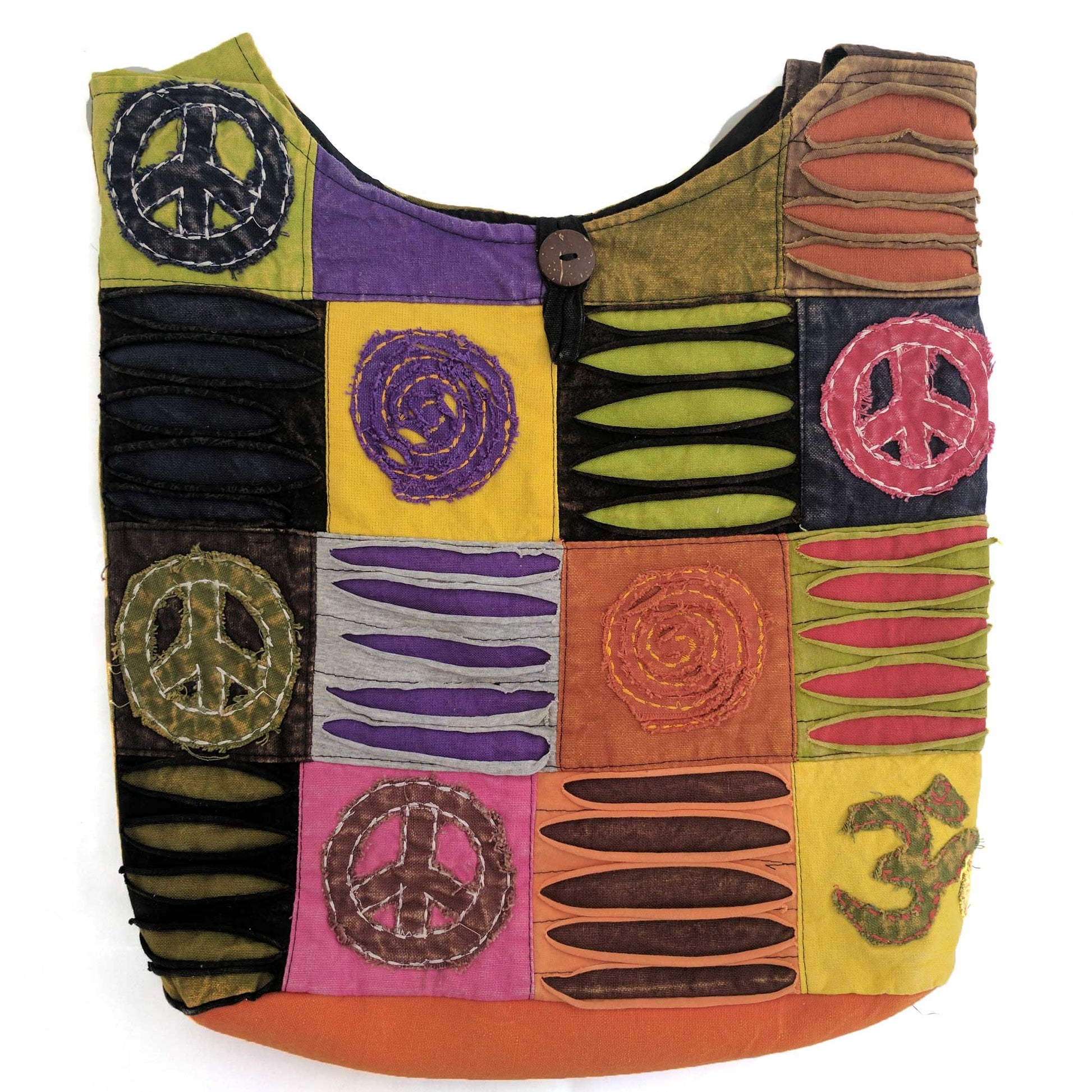 Cotton Shoulder Bag with embroidered peace symbol