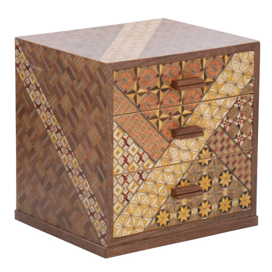 Wooden Box with 3 Drawers and Yosegi pattern