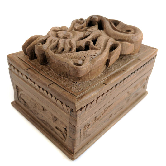 Wooden Secret Box made from Walnut Wood with dragon design