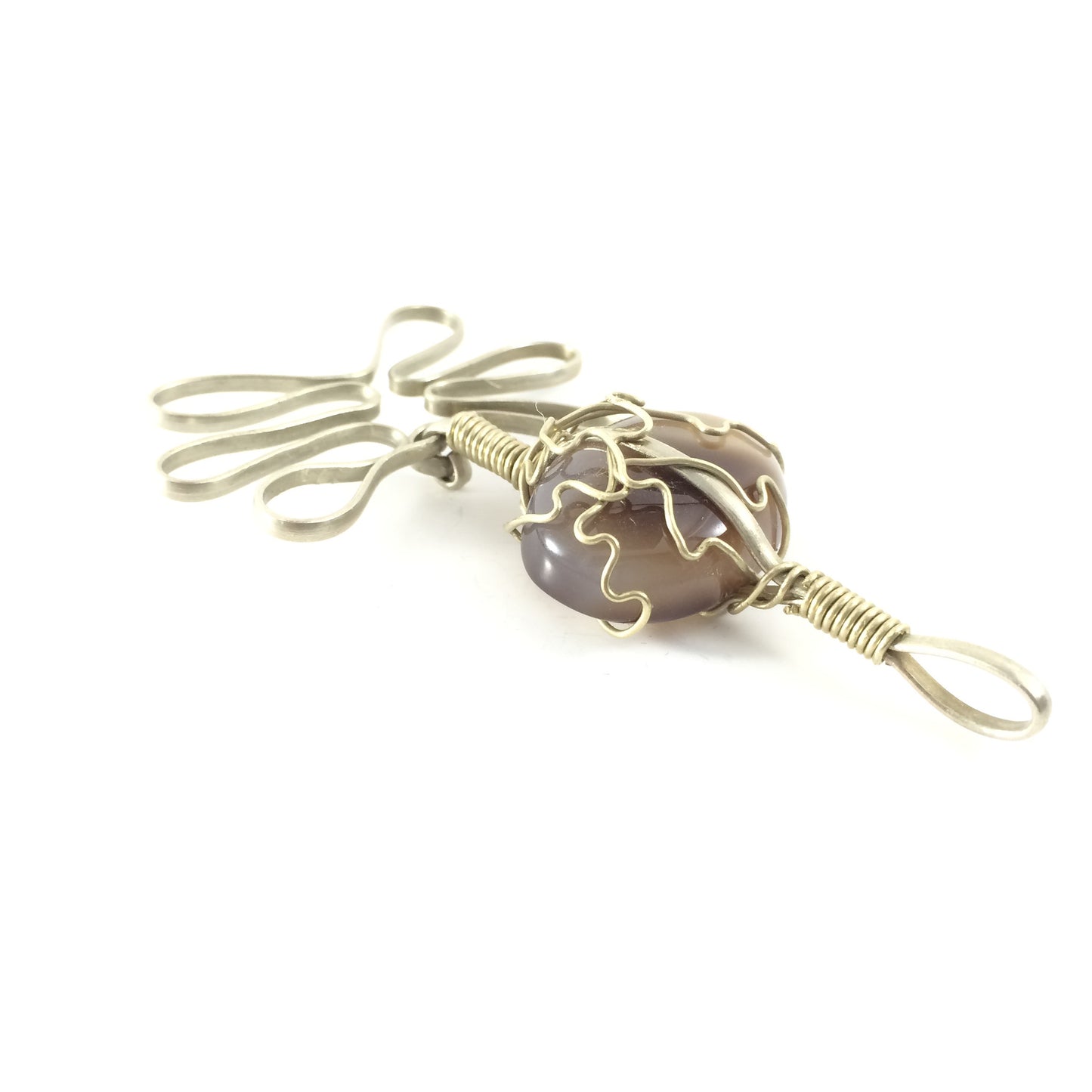 Pendant handcrafted from cat eye stone and Steel wire