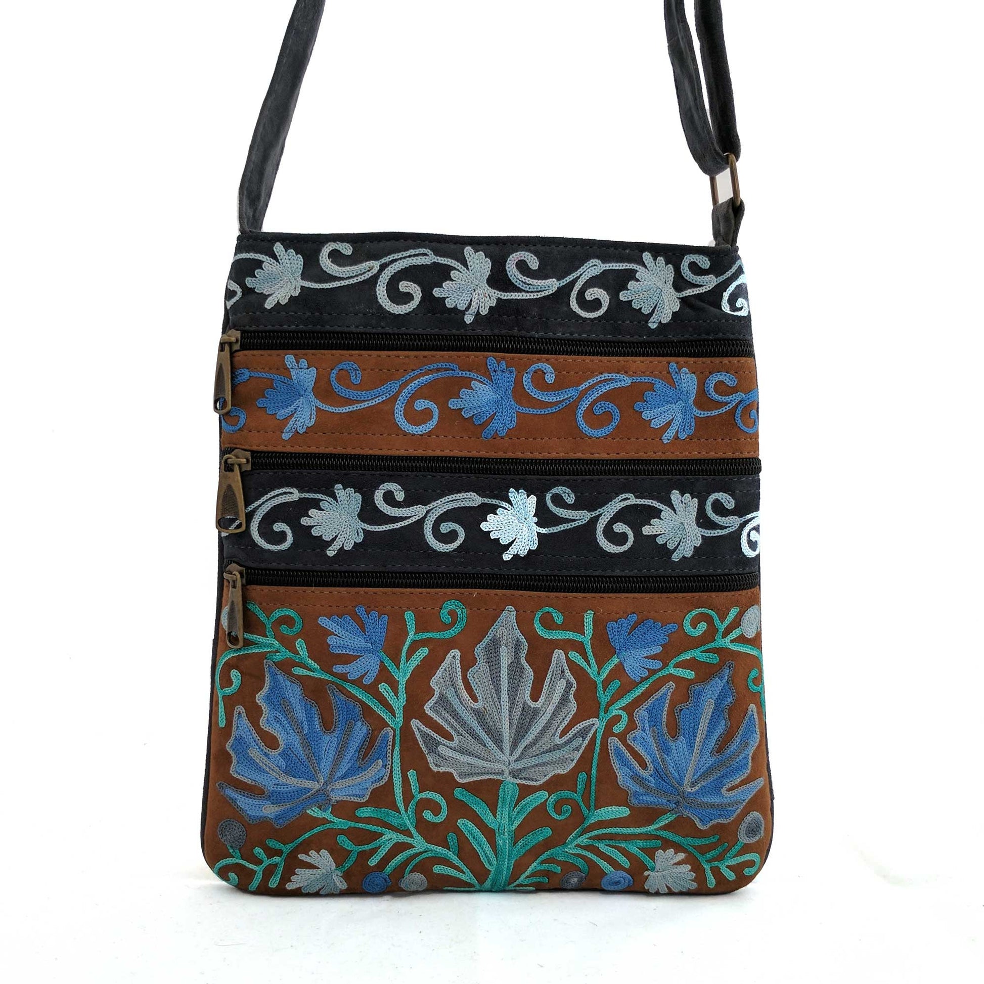 Suede Leather Sling Bag with hand embroidery