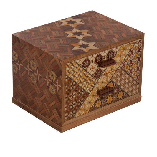 Wooden Jewelry Box with 2 Drawers and Yosegi pattern