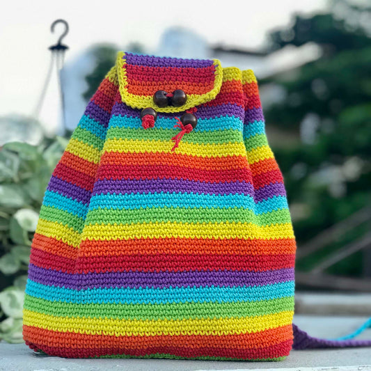 Crochet Rainbow backpack hand-crafted with crochet work