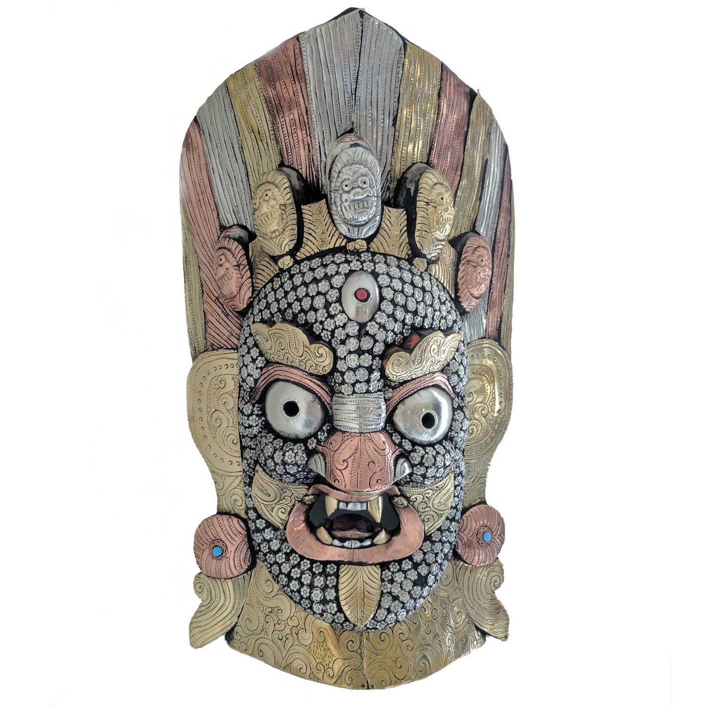 Guardian Bhairav Wooden Wall Mask with Metal work