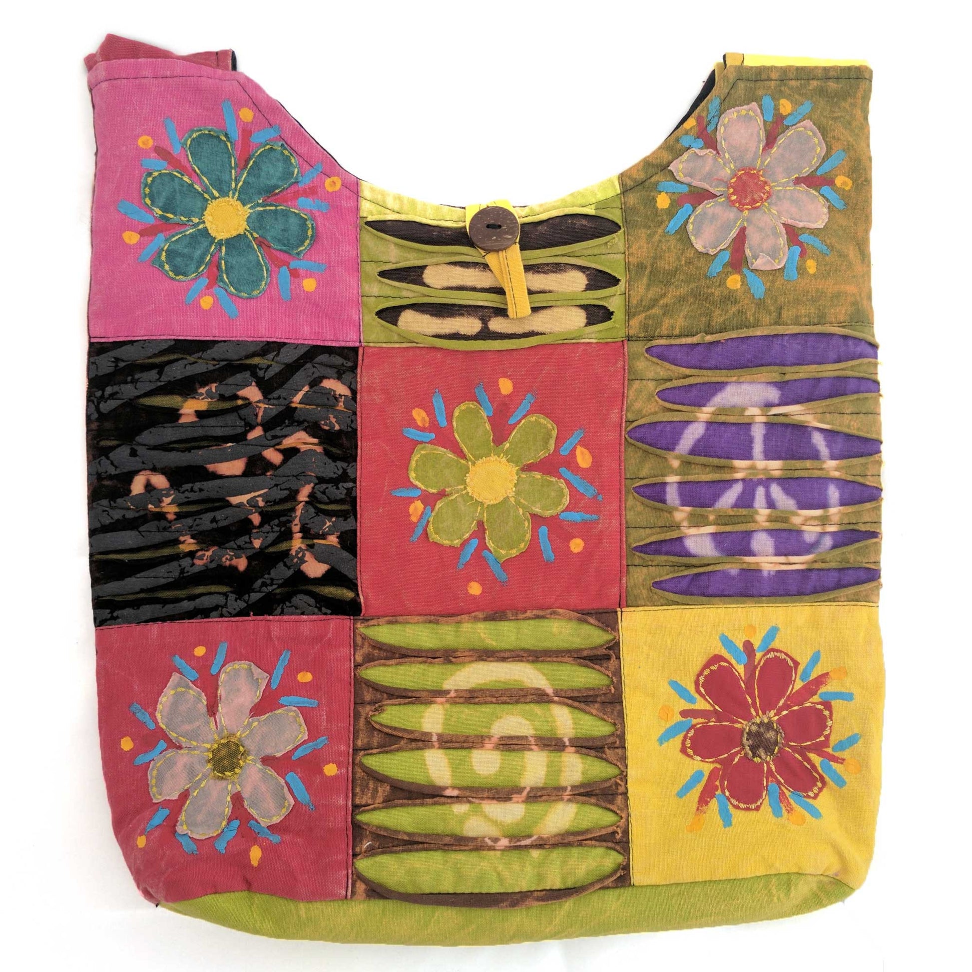Cotton Shoulder Bag with embroidered Flower