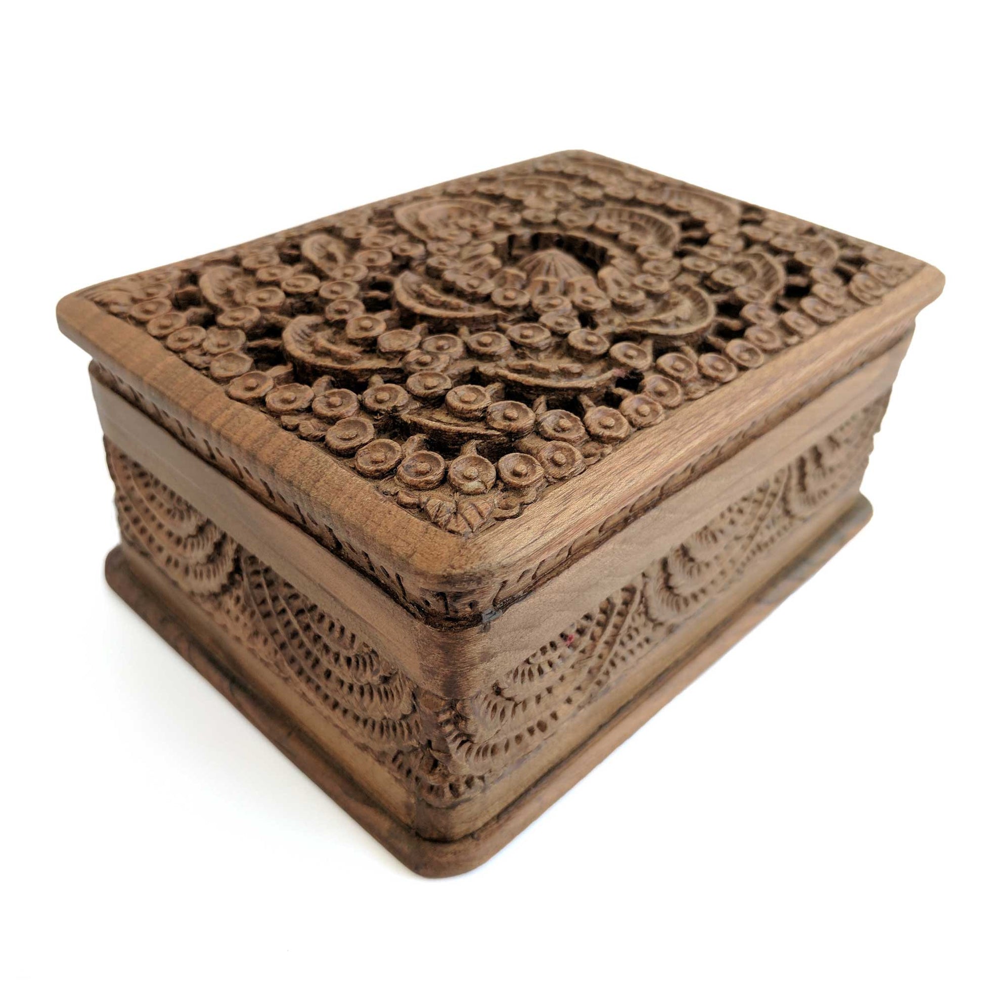 Wooden Secret Box made from Walnut Wood with circular design pattern