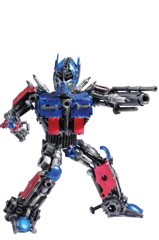 Transformers Optimus Prime metal action figure hand-crafted from junk auto parts with attention to detail