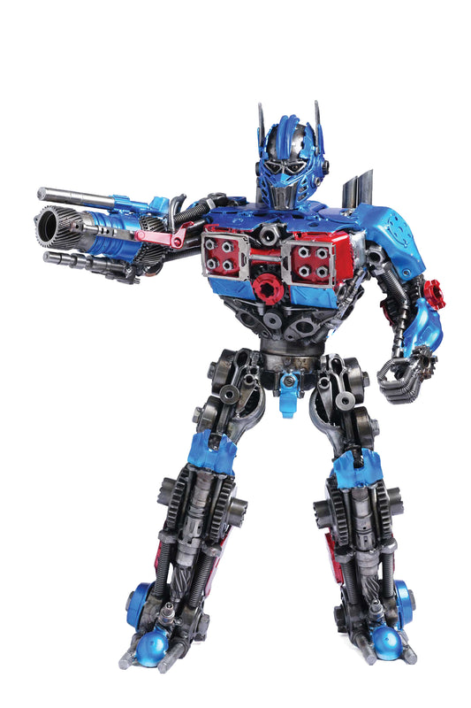 Transformers Optimus Prime metal action figure hand-crafted from junk auto parts with attention to detail