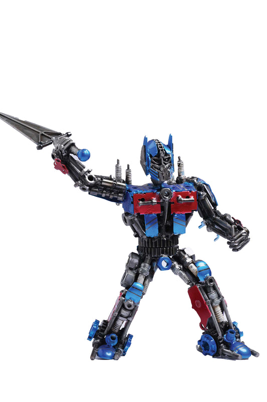 Transformers Optimus Prime metal action figure hand-crafted from junk auto parts with attention to detail