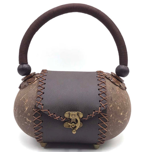 Handbag hand-crafted from coconut shells