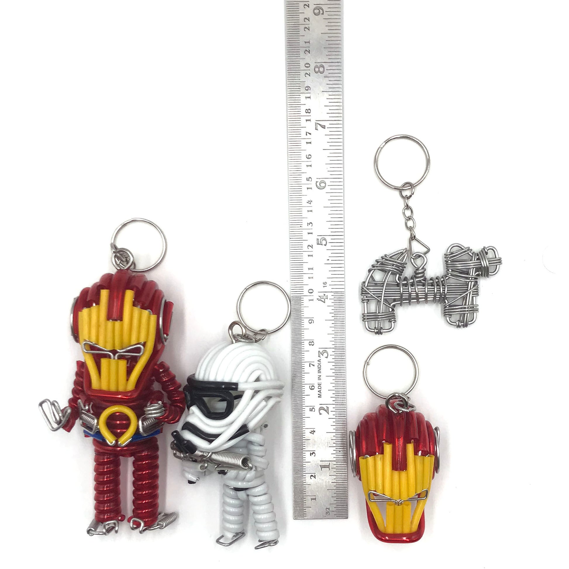 Miniature Wire art Iron Man Head Keychain hand-crafted from aluminium wire