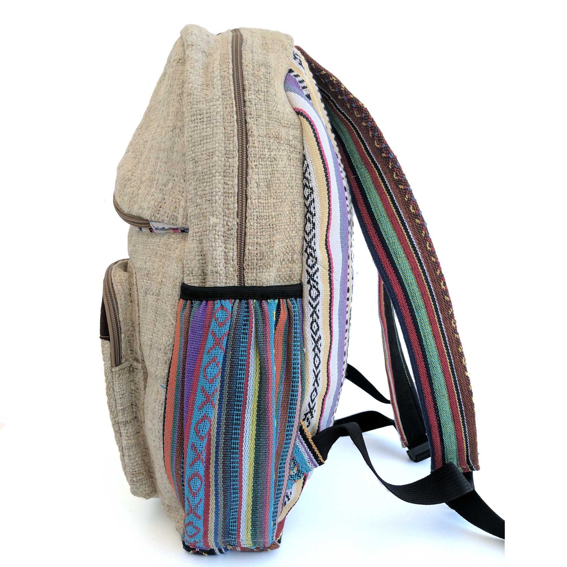 Backpack made from 100% pure hand-woven HEMP side view