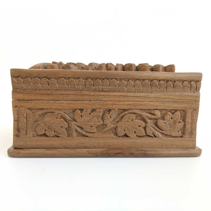 Secret Box made from walnut wood and hand carved flowers and leaves pattern to keep your jewelry safe