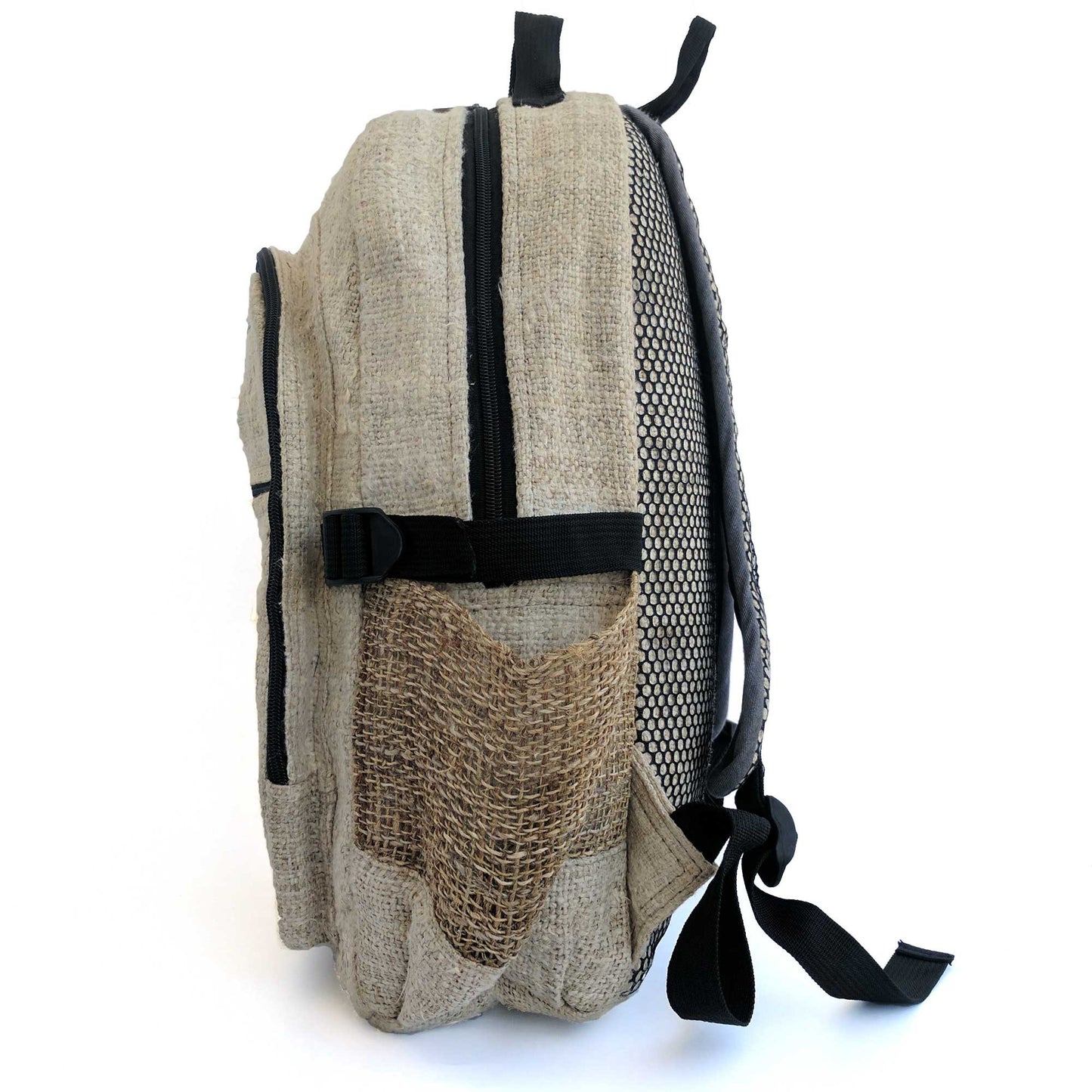 Hemp backpack made from 100% pure hand-woven Hemp side view