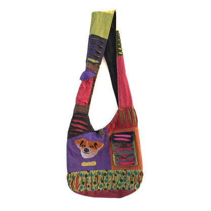 Cotton Shoulder Bag with embroidered Dog