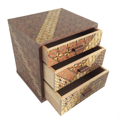 Wooden Box with 3 Drawers and Yosegi pattern