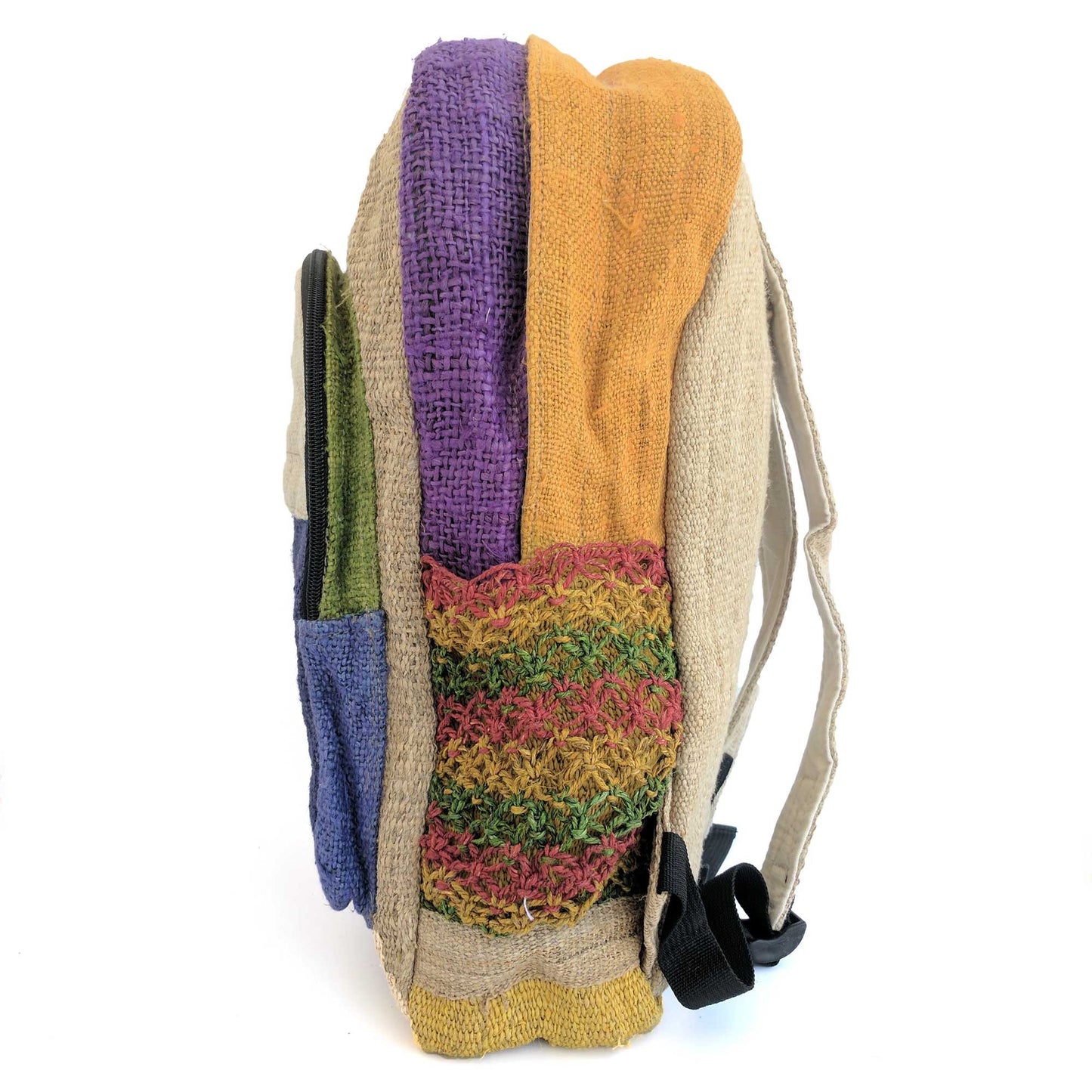 Hemp backpack made from 100% pure hand-woven HEMP and natural vegetable dye side view