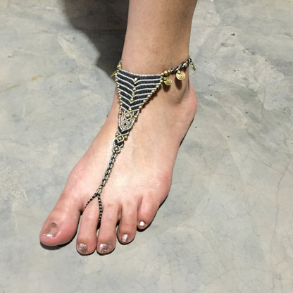 Bare Foot Sandals black and silver color with brass elements