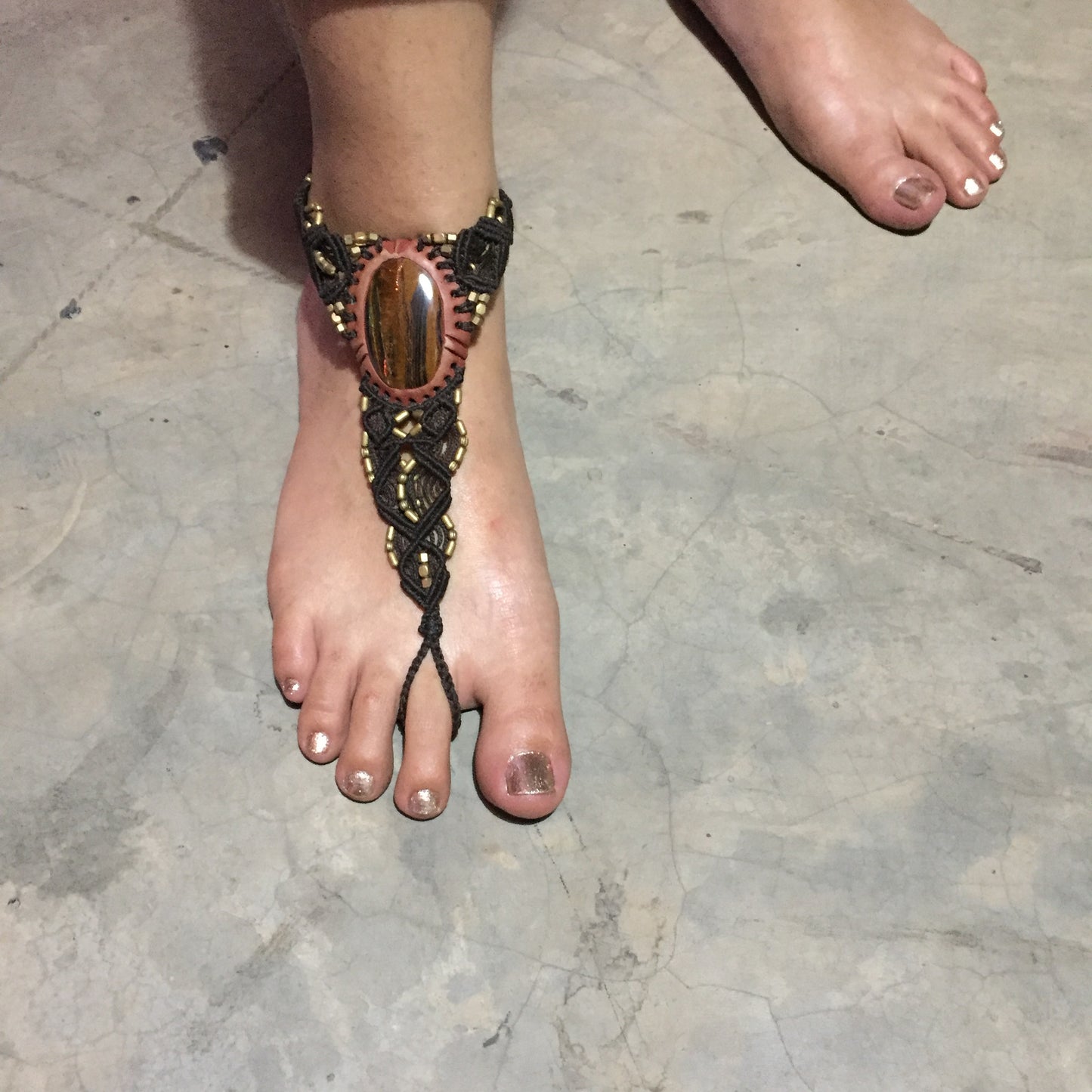 Bare Foot Sandals with Brass elements and stone