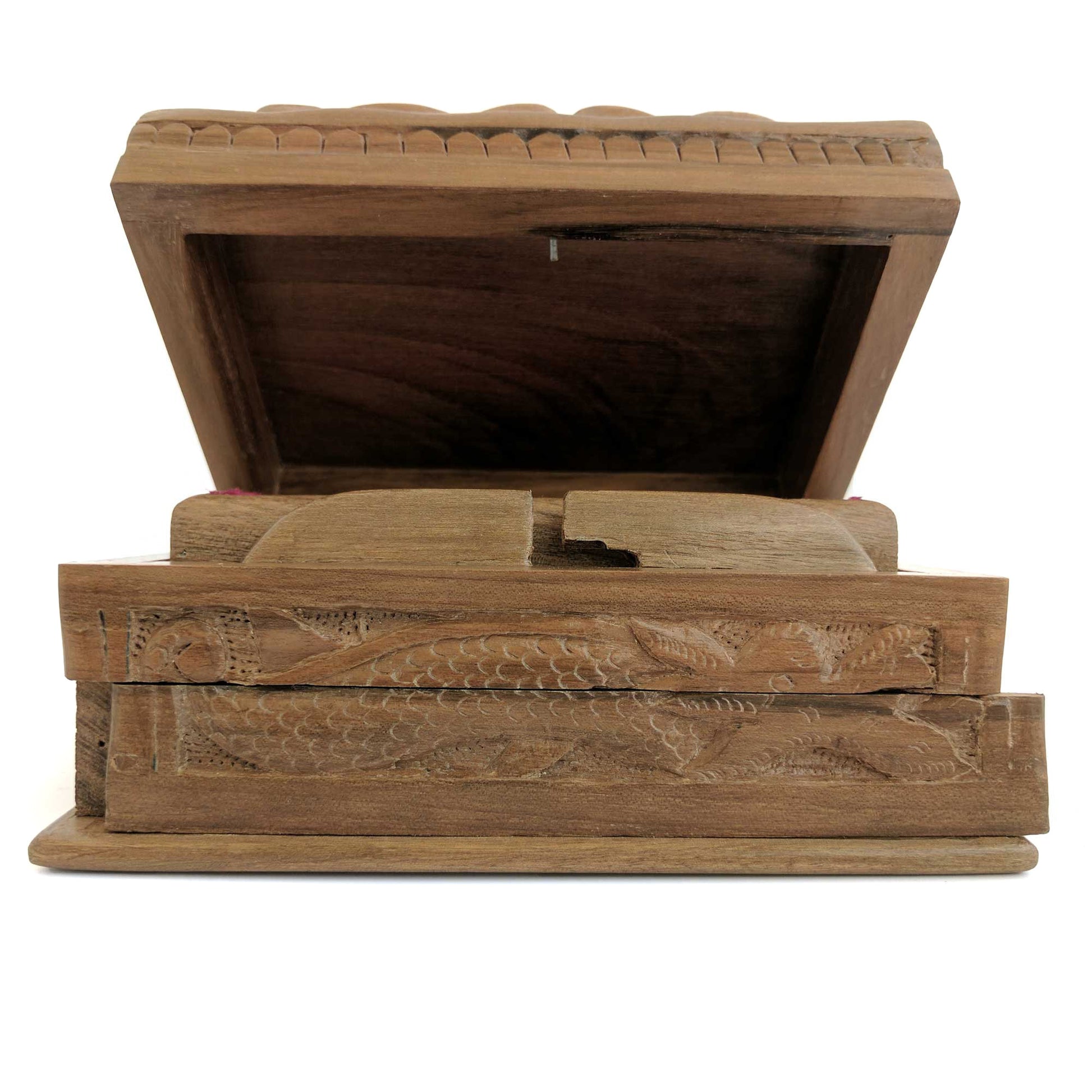 Wooden Secret Box made from Walnut Wood with dragon design
