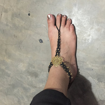 Bare Foot Sandals black color with brass elements