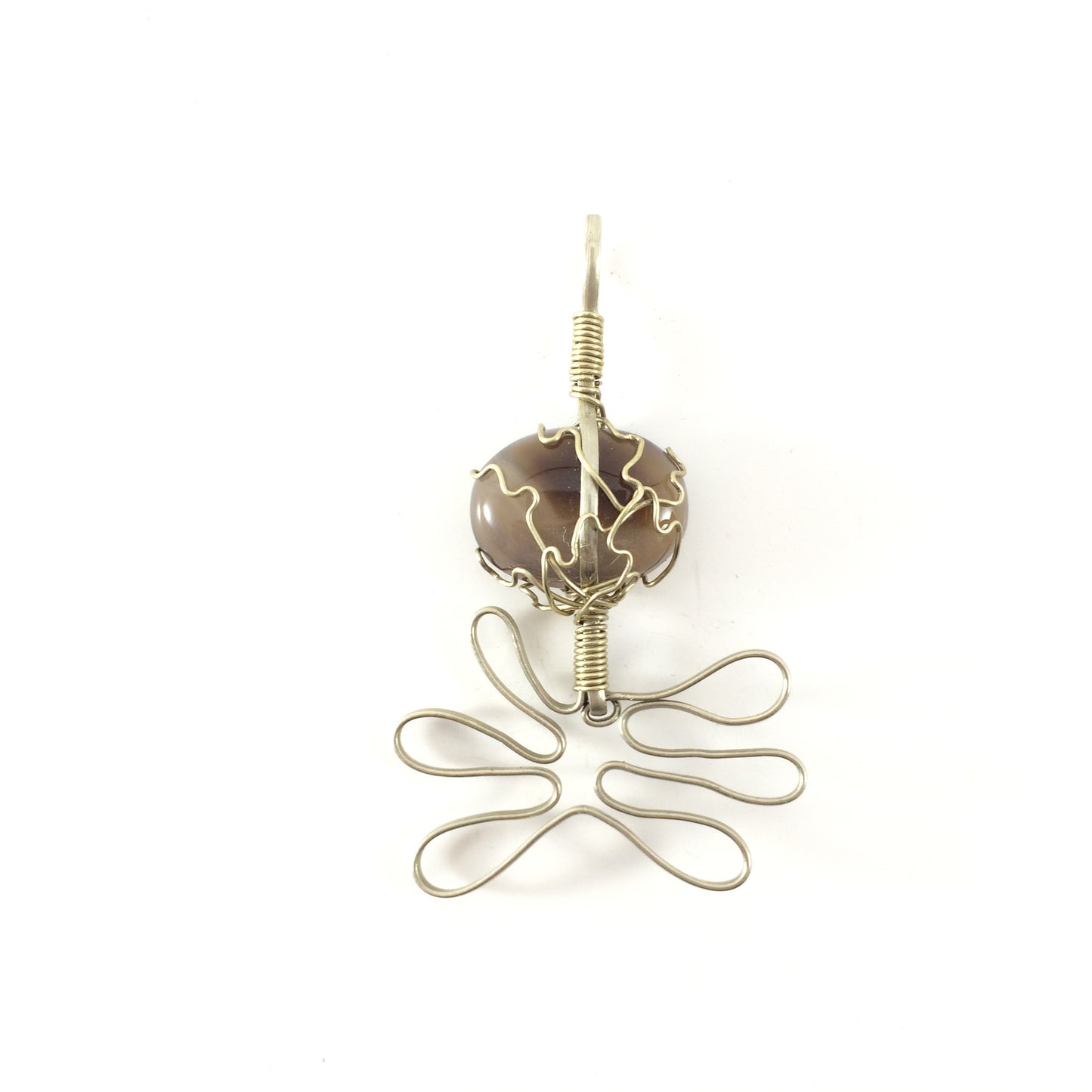 Pendant handcrafted from cat eye stone and Steel wire