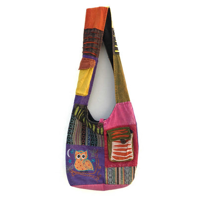 Cotton Shoulder Bag with embroidered owl