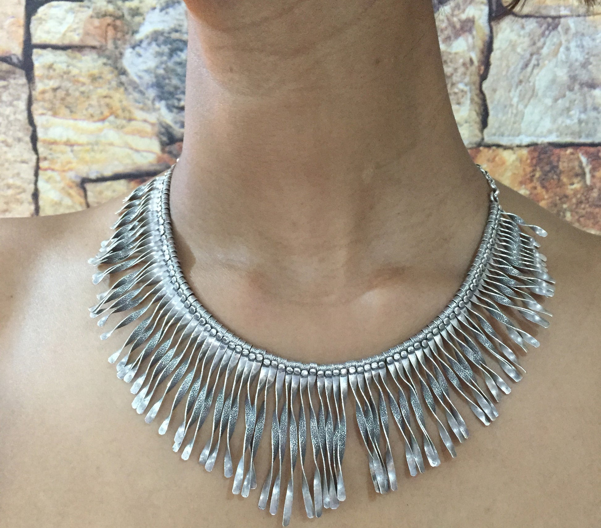 Sterling Silver Neckpiece Twisted Spikes