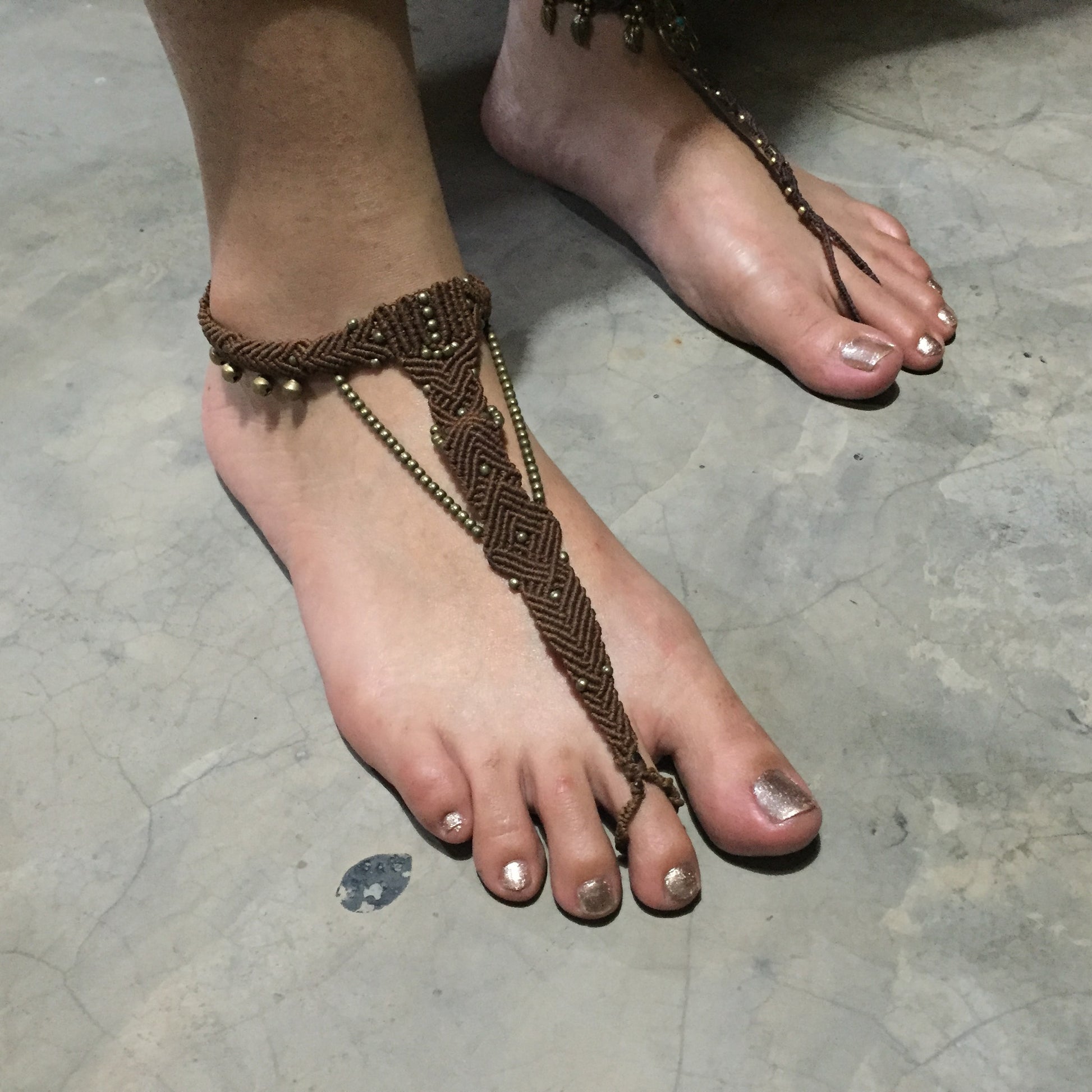 Bare Foot Sandals Brown color with brass elements