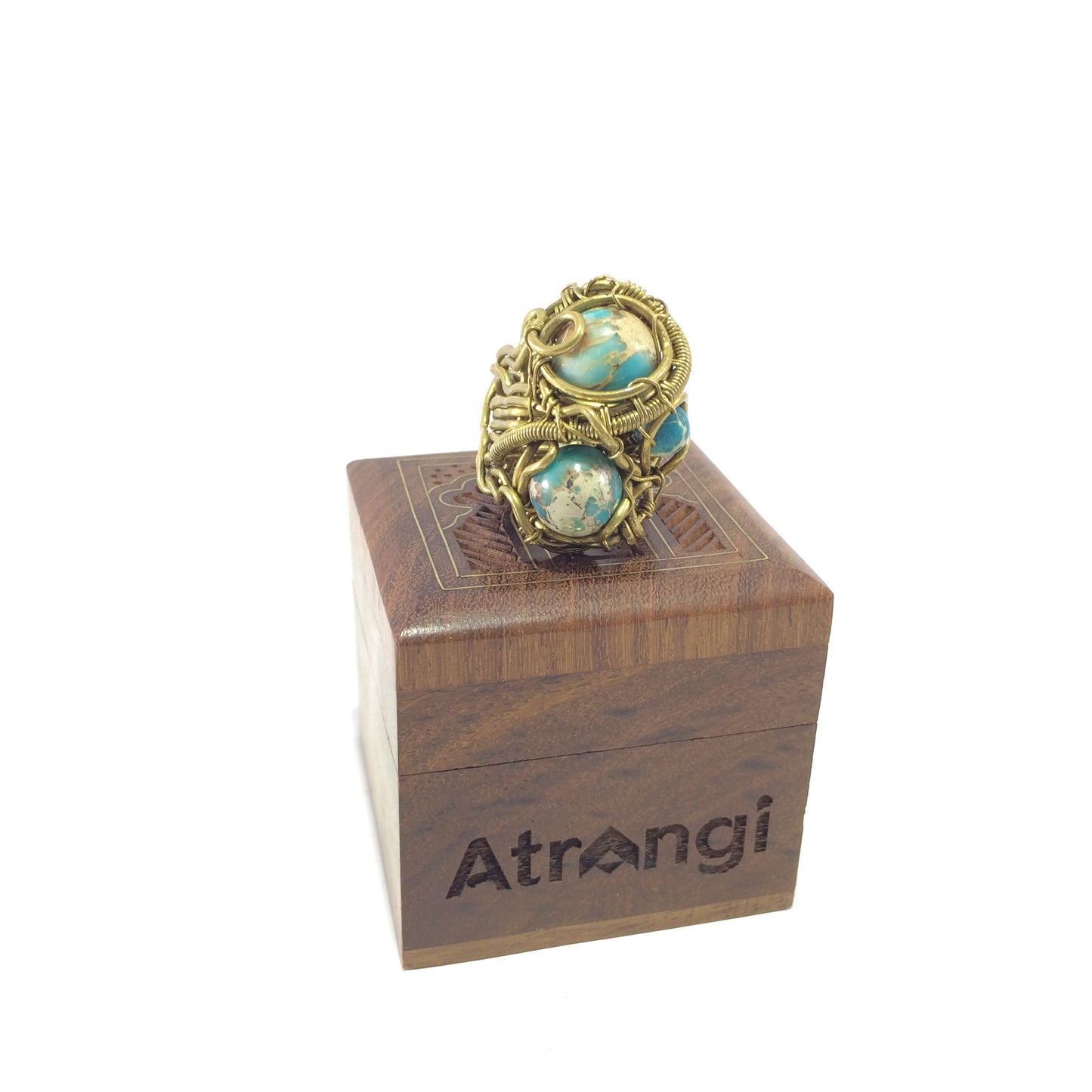 Hancrafted ring with brass wire and amazonite stone