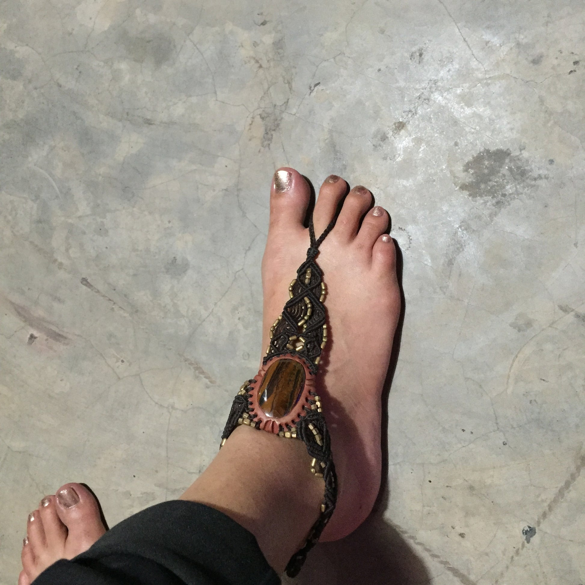 Bare Foot Sandals with Brass elements and stone