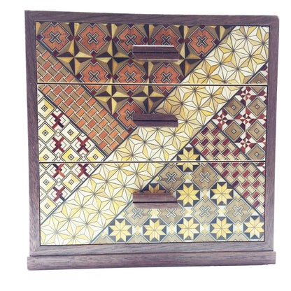 Wooden Box with 3 Drawers and Yosegi pattern