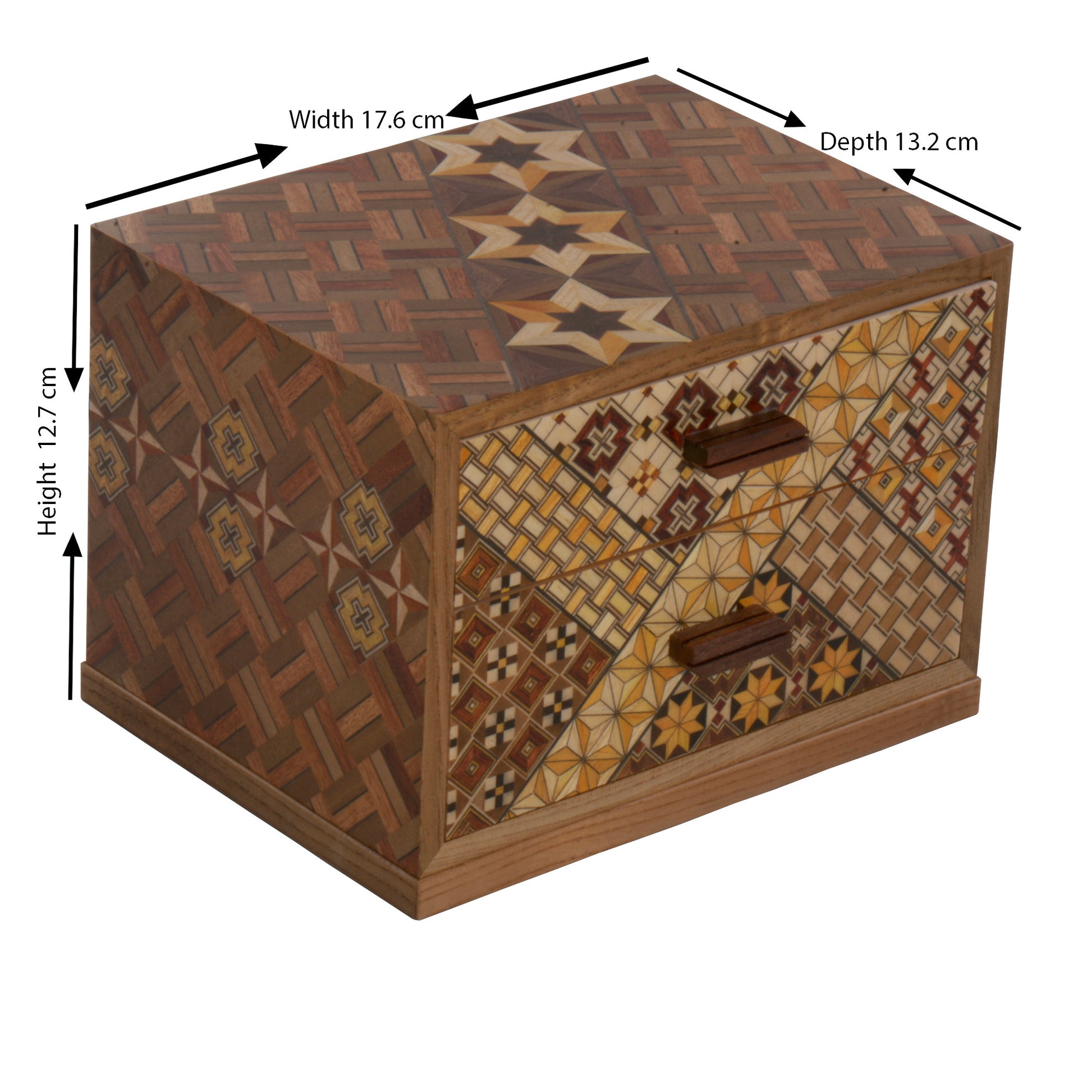 Wooden Jewelry Box with 2 Drawers and Yosegi pattern