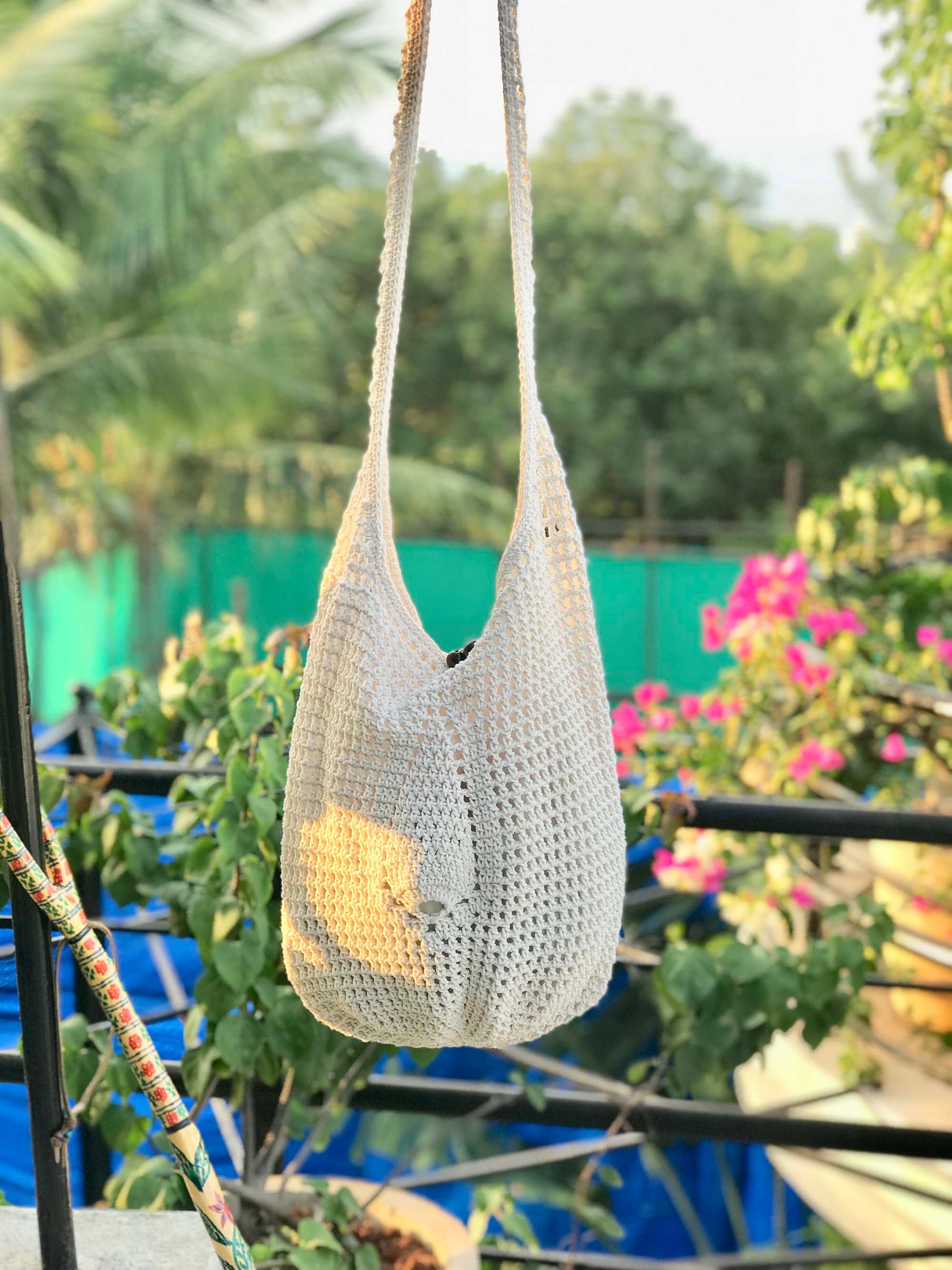 Crochet white Jhola Bag hand-crafted with Crochet work