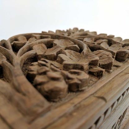 Secret Box made from walnut wood and hand carved flowers and leaves pattern to keep your jewelry safe