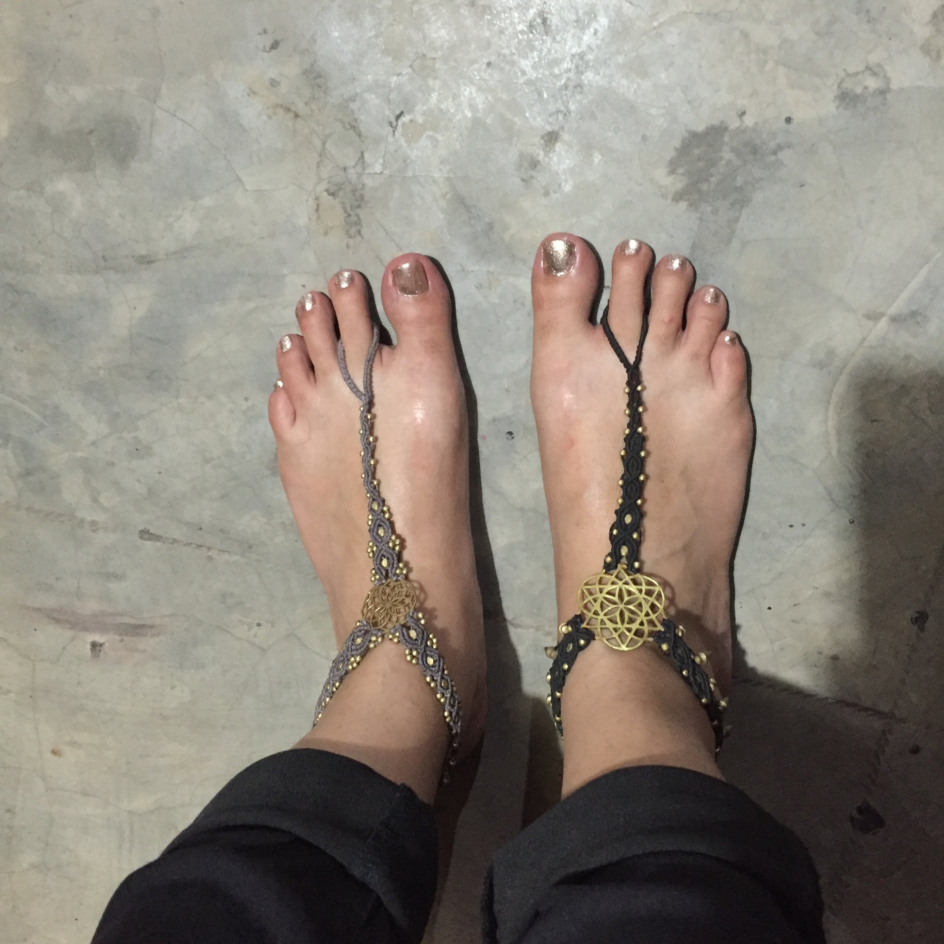 Bare Foot Sandals black color with brass elements