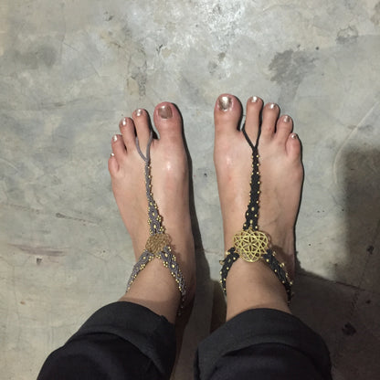 Bare Foot Sandals black color with brass elements