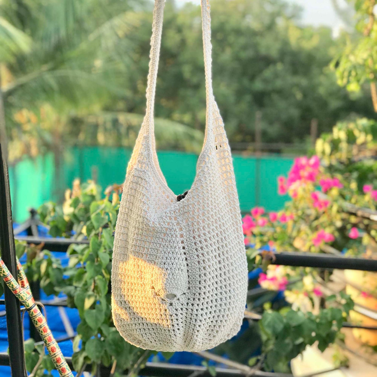 Crochet white Jhola Bag hand-crafted with Crochet work