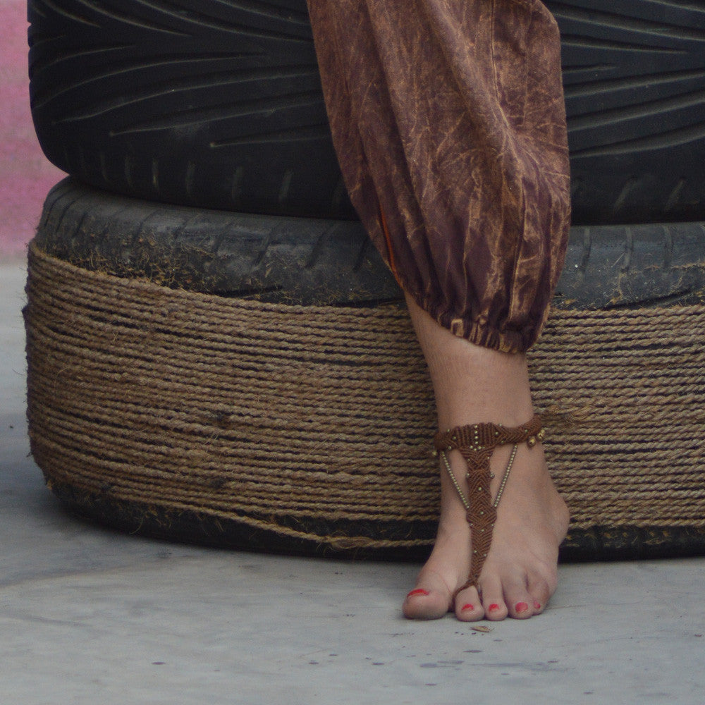 Bare Foot Sandals Brown color with brass elements