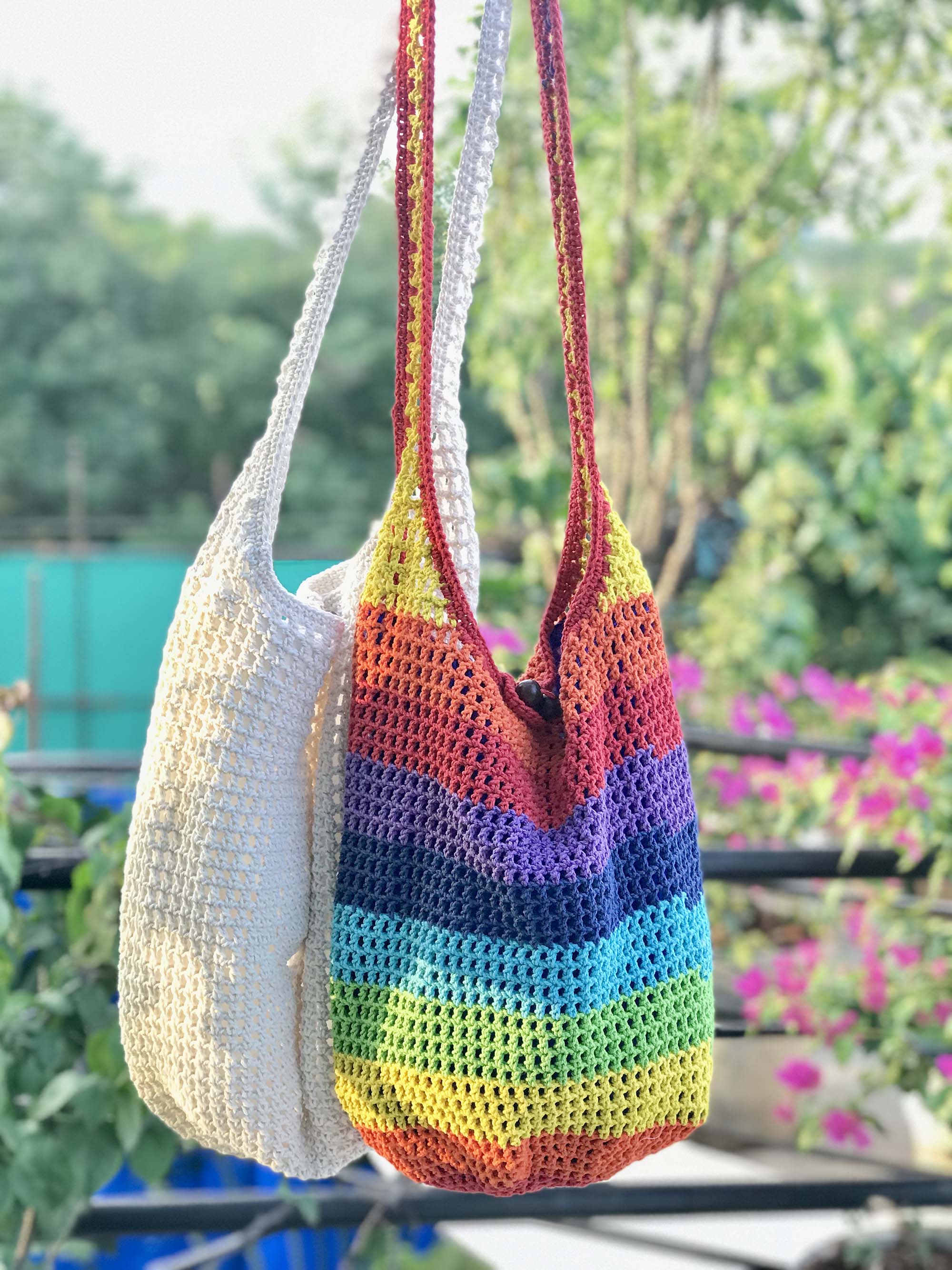 Buy Crochet work Bag Crochet Rainbow Jhola Bag Atrangi Gifting