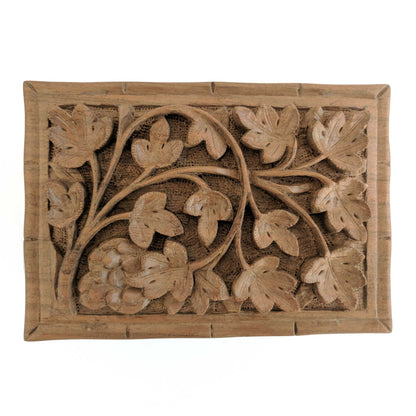 Secret Box made from walnut wood and hand carved flowers and leaves pattern to keep your jewelry safe