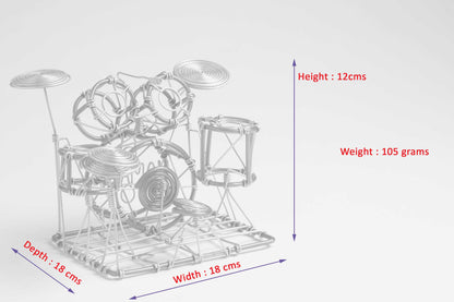 Miniature Wire Art Drumset hand-crafted from aluminium wire